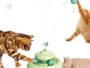 JuDongJu 3-in-1 Interactive Cat Toy for Indoor Cats - Exciting Teaser Wand, Ball Track, and Whack-a-Mole Game - No Batteries Needed, Sturdy and Safe - Ultimate Mental and Physical Stimulation