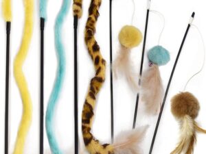 Cat Feather Toys, Interactive Cat Teaser Wand with Bells and Feather, Cat Toys for Indoor Cats Kitten Interactive Training