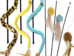GingerUPer Cat Toy,Cat Feather Toys,Cat Teaser Wand and Cat Rainbow Wand, Interactive Cat Toys for Indoor Cats Adult Kitten(6 Pack)