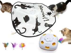 GoldenSun Cat Toys Rechargeable, 4in 1 Interactive Cat Toy for Indoor Cats, Hide and Seek Kitten Wand Toy,Whack a Mole Motion Self Play Cat Toys, Electronic Automatic Cat Toy for Exercise
